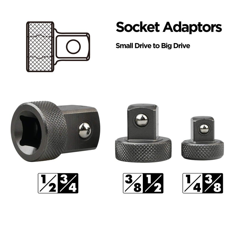 KAIFNT K351 Low Profile Impact Socket Adapter and Reducer Set, Chrome-Moly Steel, 5-Piece - Image 2